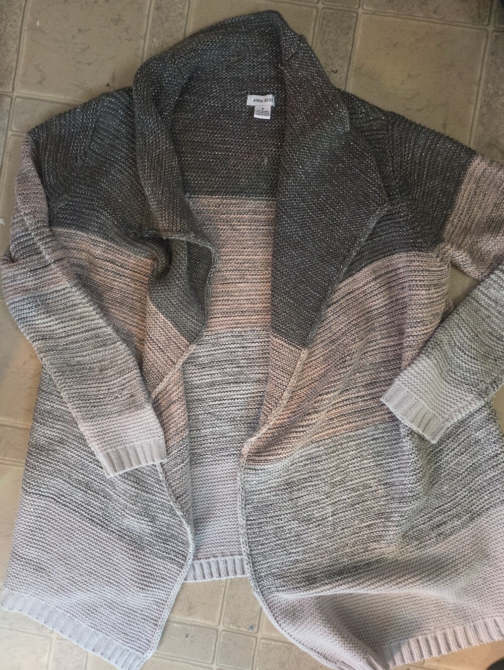 Anna Rose Gradient Open-Front Shawl Collar Cardigan in Gray and Cream